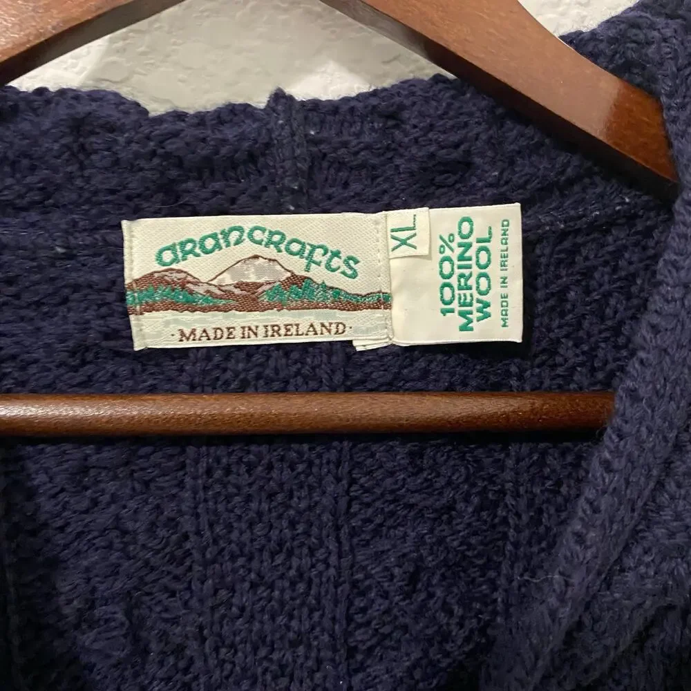 Aran Crafts Merino Wool Sweater Womens XL Hooded Coatigan Double Zip Celtic Knot - Picture 4 of 10